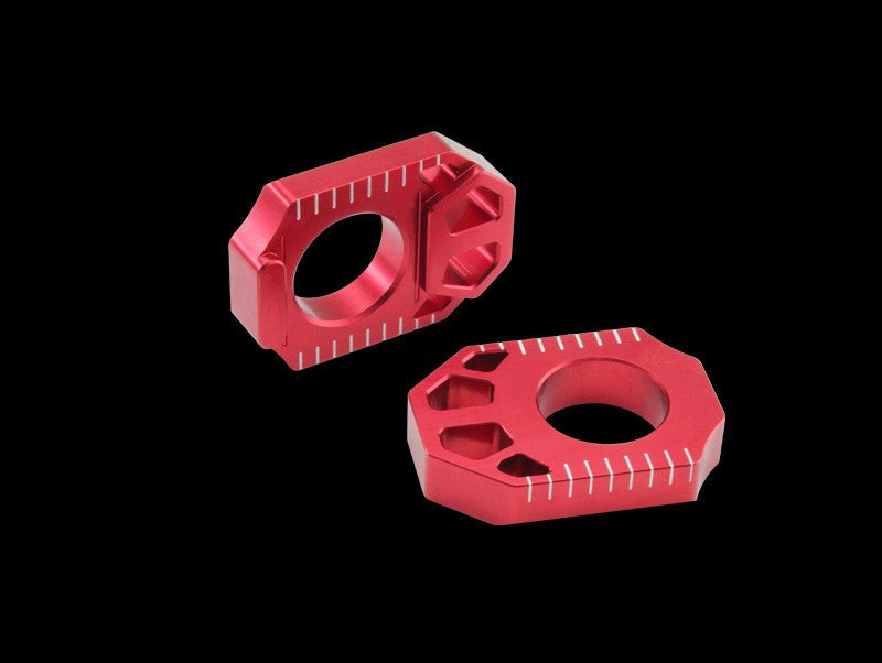 NICECNC Red Aluminum Scaled Rear Axle Blocks For Honda CRF250R, CRF250X, CRF450R, CRF450X